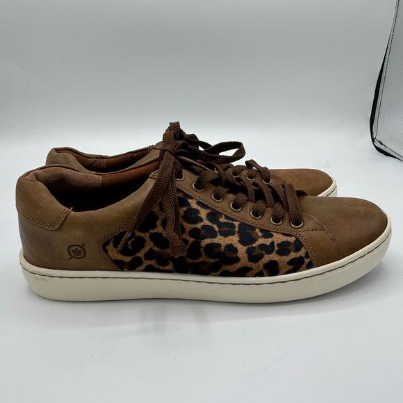 Born Sur Leopard Print Sneakers Women’s 9M Brown Leather Lace‑Up Low Top - Picture 8 of 13